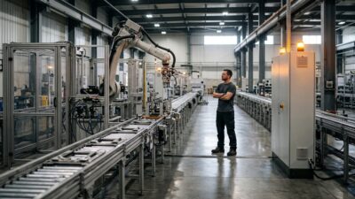 Stopped factory line illustrating the factory downtime cost obsolete electronic component shortages create
